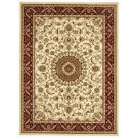 Persian Medallion Design Floor Area Rug Ivory with Burgandy Border Marmaris & Hallway Runners