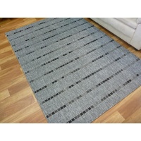 Flatweave Floor Area Rug Gest Dotted Lines Design Silver Grey Rubber Backed