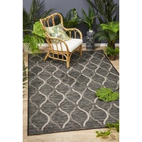 Indoor Outdoor Flatwoven Portico Design Black Waves Floor Area Rugs and Runners