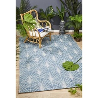 Indoor Outdoor Flatwoven Portico Design Blue Art Deco Floor Area Rugs and Runners