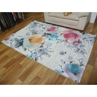 Bright Modern Design Floor Area Rugs Eternal Flower Blooms Multi Coloured