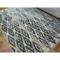 Modern Contemporary Heritage Cream Floor Area Rug Diamonds Worn Look Pattern Soft Feel Pile
