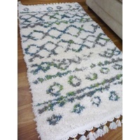25mm Thick n Lush Modern Boho White Blue Green Mesh Design Floor Area Rugs