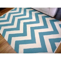 Reversible Flatweave Chevron Cotton Floor Rugs Aqua