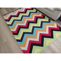 Reversible Flatweave Chevron Cotton Floor Rugs Bright Multi Colours