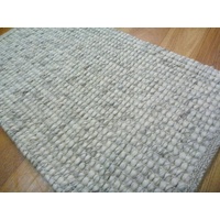Handwoven Boucle Dip Weave Light Grey Felted Wool & Polyester Majestic Area Floor Rug