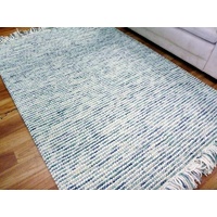 Chunky Handloomed Loop Pile Wool & Polyester Area Floor Rug Teal