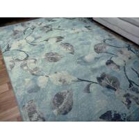 Contemporary Leaves Design Blue Brown Soft Feel Raffia 11mm Thick Floor Area Rug
