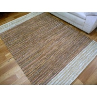 Flat-weave Leather and Jute Multi Weave Panels Floor Rug Dark Brown