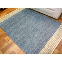 Flat-weave Leather and Jute Multi Weave Panels Floor Rug Grey