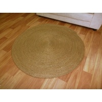 Braided Jute Plain Dark Copper Brown Round Circle Floor Rug