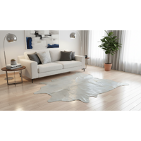 Cowhide Rugs Silver Metallic on Cream Base AAA Grade High Quality Large