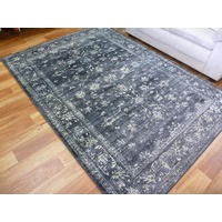 Persian Design Floor Area Rugs & Runner Chorus Charcoal Grey Allover Soft Feel