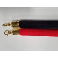 Velvet Rope with Gold Hook End 32mm x 1.5M Bollard Queue Crowd Control Stanchion Red or Black 
