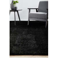 Hue 50mm Thick Woven Shag Black Floor Area Rugs - Online
