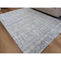 Soft Fine Wool & Viscose Textured Handwoven Cream Dark Grey Area Rug 13mm Thick