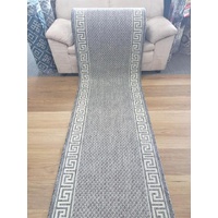 Clearance Hall Runners Flatweave Dahab Silver Grey Ivory Greek Key Rubber Backed