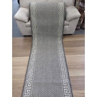 Hall Runner Flatweave 67 or 80cm wide Dahab Taupe Linen Rubber Backed By the Meter Greek Key