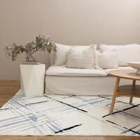 Non-Slip Washable Recyclable Luscious Cream Blue Modern Woven Floor Rug