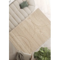 Contemporary Encompass Textured Beige Cream Rake Lines Area Rug