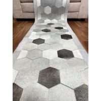 Hall Runner Patchwork Cowhide Hexagons 60x311cm Multi Coloured