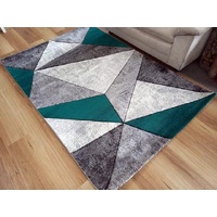 Modern Textured Geometric Design Prisms Emerald Green Floor Area Rugs