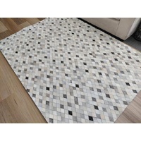 Patchwork Grey Beige Black Diamonds Cowhide Floor Rug 4mm Thick