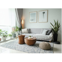 Super Soft Feel Fibers Mesh Worn Lines Raj Cream Blue 10mm Thick Abstract Floor Area Rugs