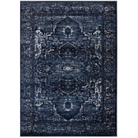 Persian Wash Design Floor Area Rugs & Runner Chorus Navy Medallions Soft Feel